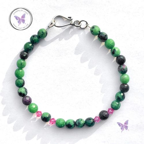 Anyolite Ruby Zoisite Crystal Bracelet With Hook Clasp